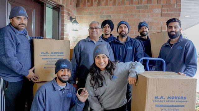 Reliable HK Movers team with packed boxes ready for local and long-distance moving services in Canada. Skilled professionals ensuring safe and efficient moving solutions.