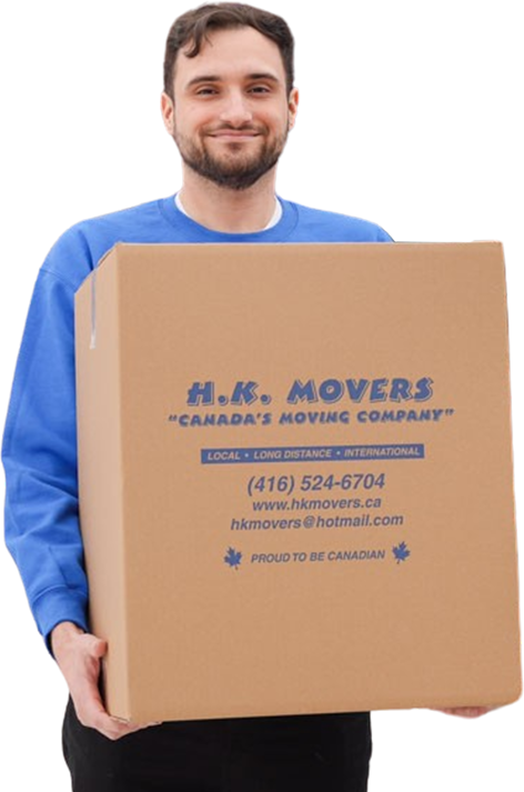 Mover holding H.K. Movers box