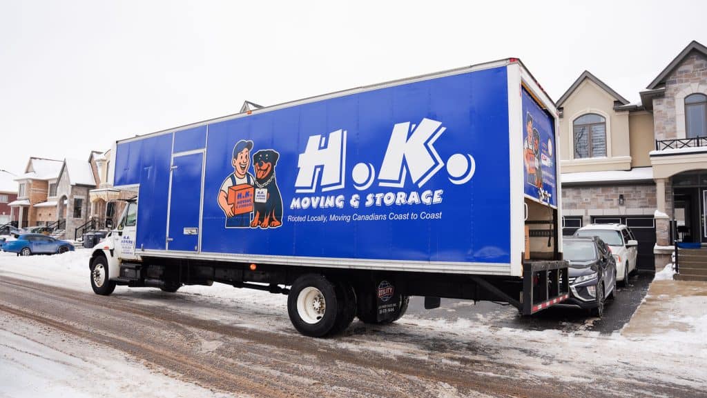 Professional moving and storage truck with HK Movers branding, ready for local or long-distance relocations in the Vancouver area.